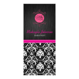 Elegant Black and White Damask with Pink Ribbon Rack Card