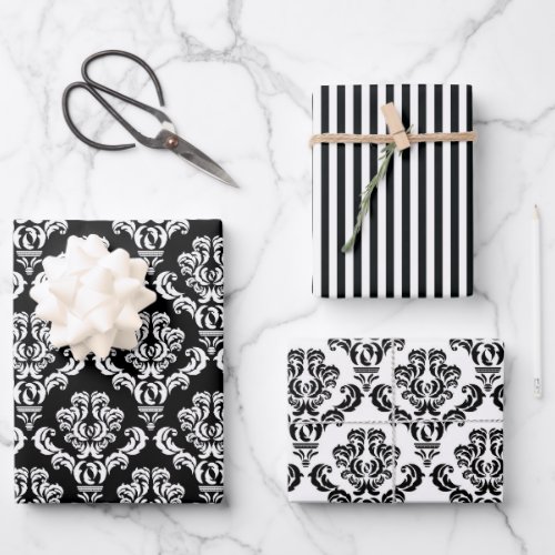 Elegant Black and White Damask Wrapping Paper Sheets