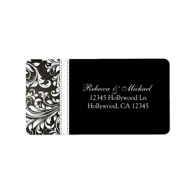 Elegant Black and White Damsk Address Labels (Front)