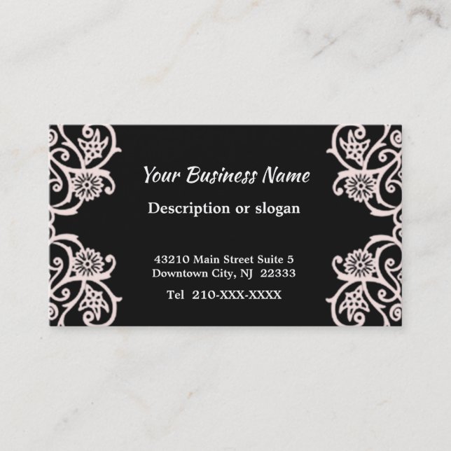Elegant Black and White Deco Flower Business Card (Front)