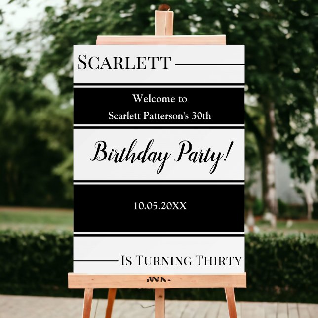 Elegant Black And White Delicate Birthday Welcome Foam Board (Creator Uploaded)