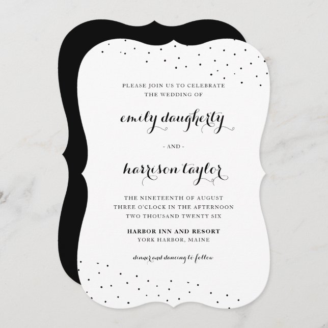 Elegant Black and White Delicate Dots Wedding Invitation (Front/Back)