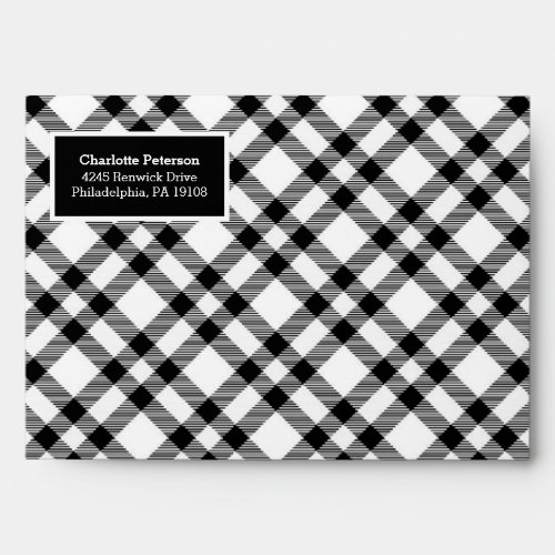 Elegant Black and White Diagonal Buffalo Plaid Envelope