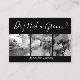 Elegant Black and White Dog Grooming Add Logo Business Card