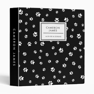 Elegant Black and White Dog Paw Prints Pattern 3 Ring Binder