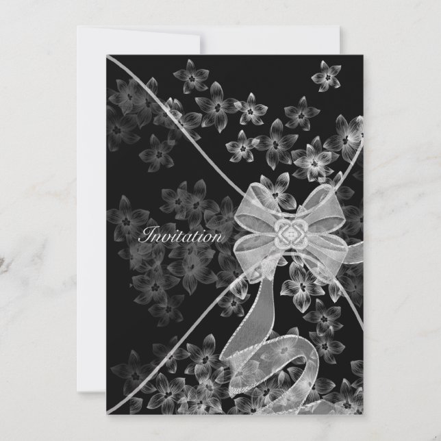 Elegant Black and White Dogwood Party Invitation (Front)