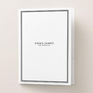 Elegant Black and White Double Borders Business  Pocket Folder