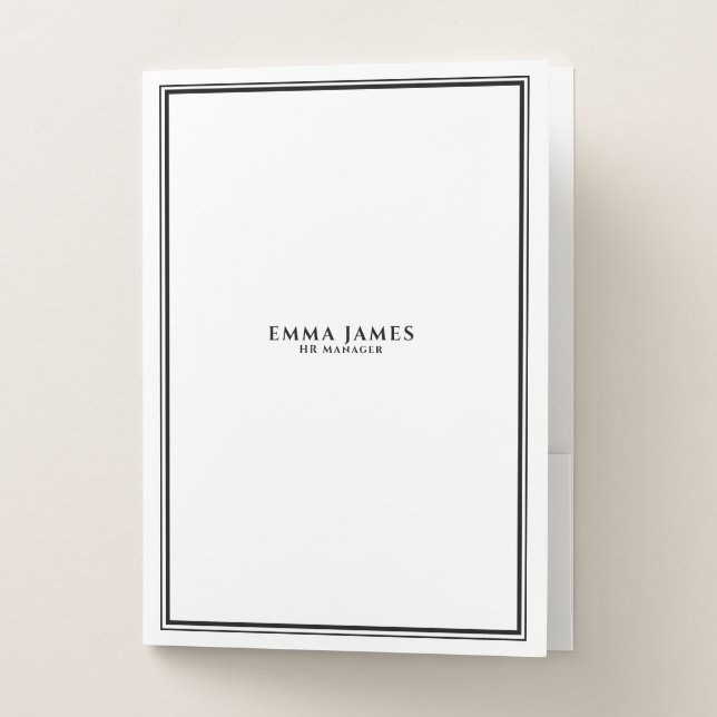 Elegant Black and White Double Borders Business  Pocket Folder (Front)