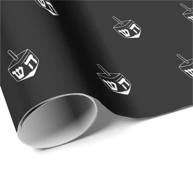 Elegant black and white dreidel pattern Hanukkah Wrapping Paper (Roll Corner)