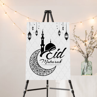 Elegant Black and White Eid Mubarak Greetings Foam Board