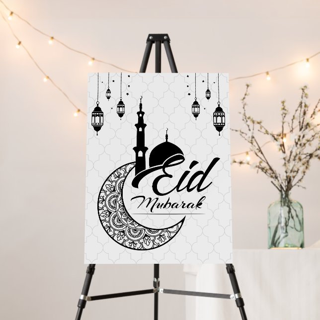 Elegant Black and White Eid Mubarak Greetings Foam Board (In Situ (Stand))