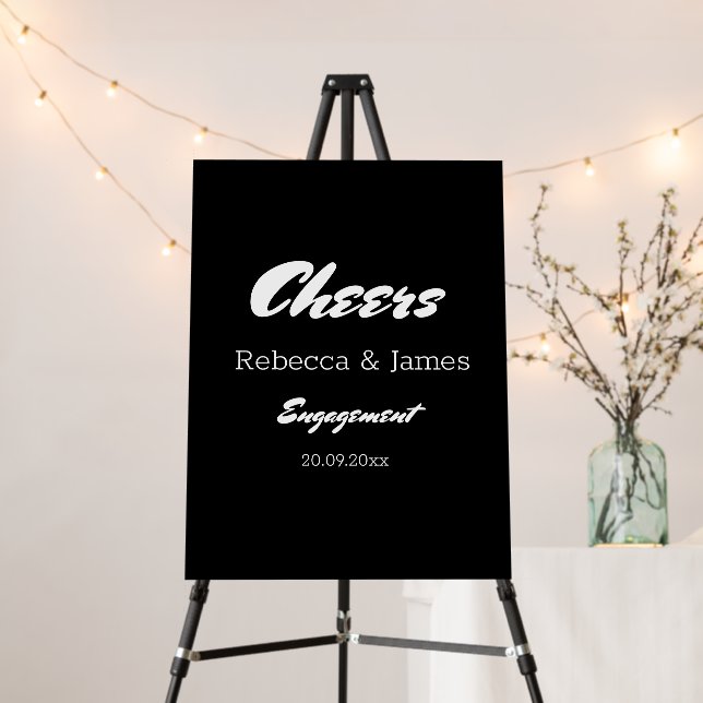 Elegant Black and White Engagement Party Cheers  Foam Board (In Situ (Stand))