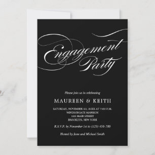 Elegant Black and White Engagement Party Invitation