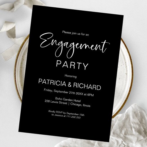 Elegant Black And White Engagement Party Invitation