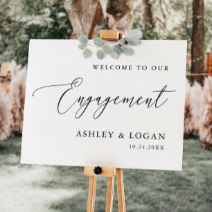 Elegant Black and White Engagement Party Welcome Foam Board