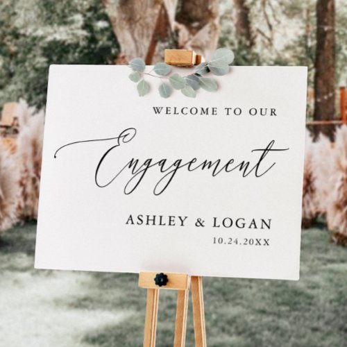 Elegant Black and White Engagement Party Welcome Foam Board