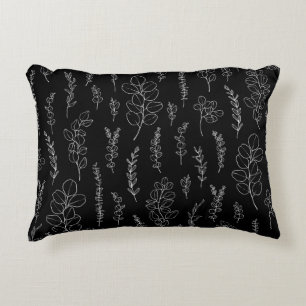 Elegant Black and White Eucalyptus Pattern Accent Pillow
