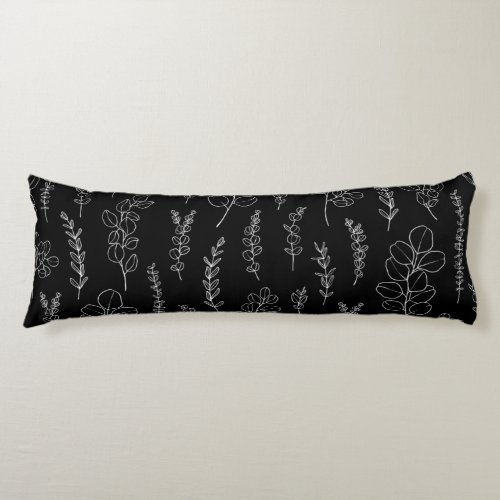 Elegant Black and White Eucalyptus Pattern  Body Pillow