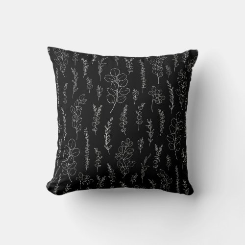 Elegant Black and White Eucalyptus Pattern   Throw Pillow