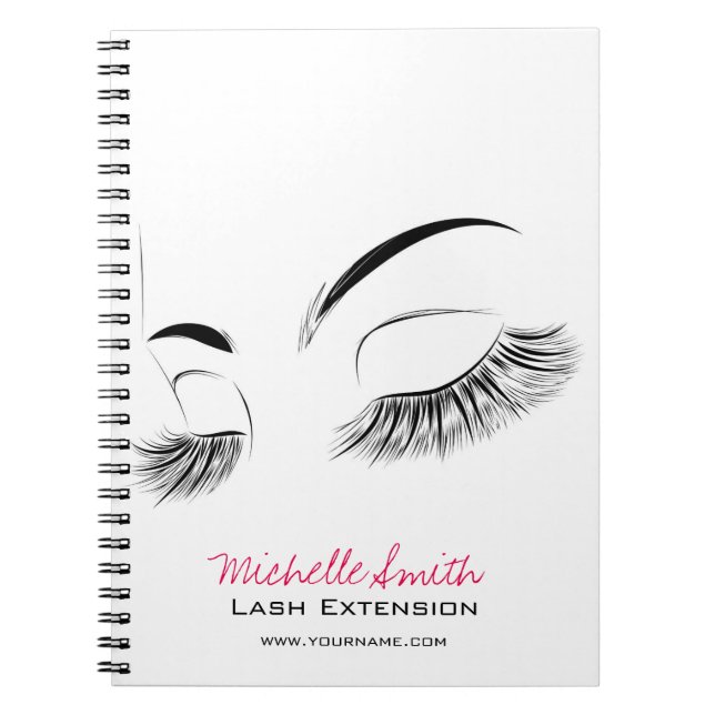 Elegant Black and White Eyelashes Makeup Lash Bar Notebook (Front)