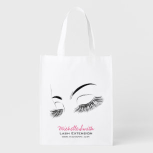 Elegant Black and White Eyelashes Makeup Lash Bar Reusable Grocery Bag