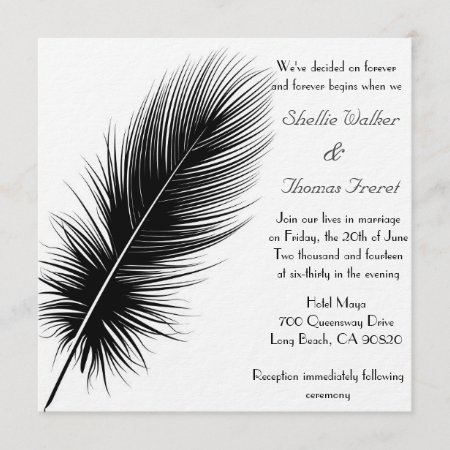 Elegant Black And White Feather Wedding Invitation