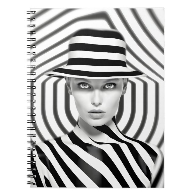 Elegant Black And White Female Art Illustration Notebook (Front)