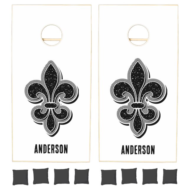Elegant Black and White Fleur De Lis Cornhole Set (Set)