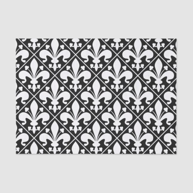Elegant Black and White Fleur de Lys Tissue Paper (Front)