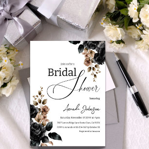 Elegant Black and White Floral Bridal Shower Invitation