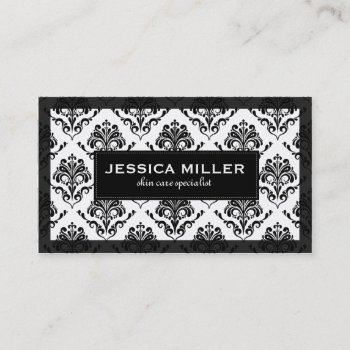 Elegant Black And White Floral Damask 6 Business Card by artOnWear at Zazzle