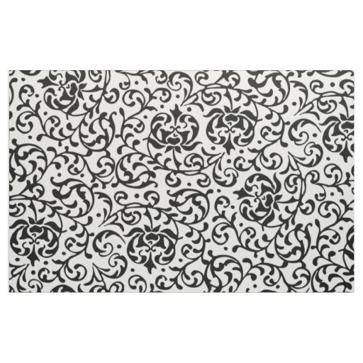 Elegant Black and White Floral Damask Fabric