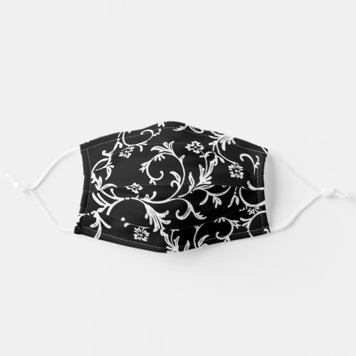 Elegant Black and White Floral Damask Pattern Adult Cloth Face Mask