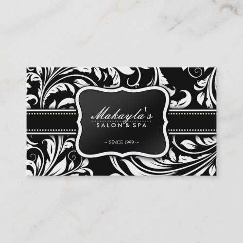 Elegant Black and White Floral Damask Salon Business Card Templates