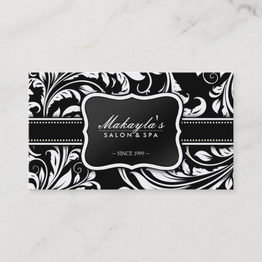 Customizable Elegant Black and White Floral Damask Salon Business Card Templates