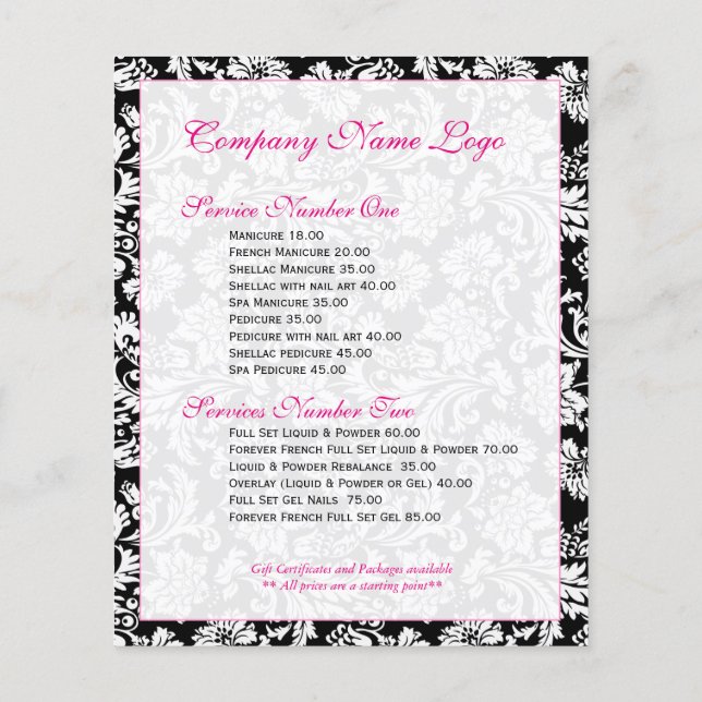 Elegant Black And White Floral Damasks Flyer (Back)