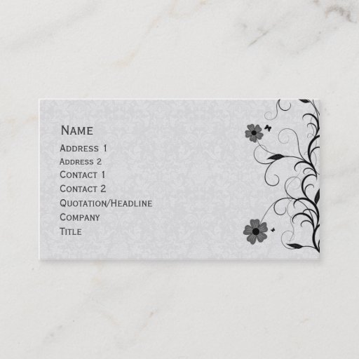 Customizable Elegant black and white floral design business cards