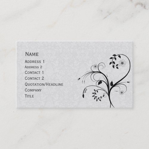 Elegant black and white floral design business card template