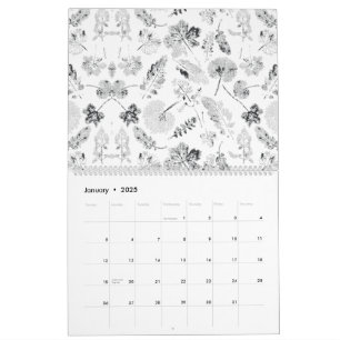 Elegant black and white floral design showcasing d calendar