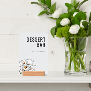 Elegant Black and White Floral Dessert Sign Holder