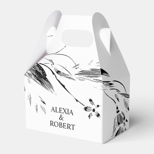 Elegant black and white floral garland wedding favor boxes (Front Side)