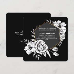 Elegant Black and White Floral Geometric Wedding Invitation