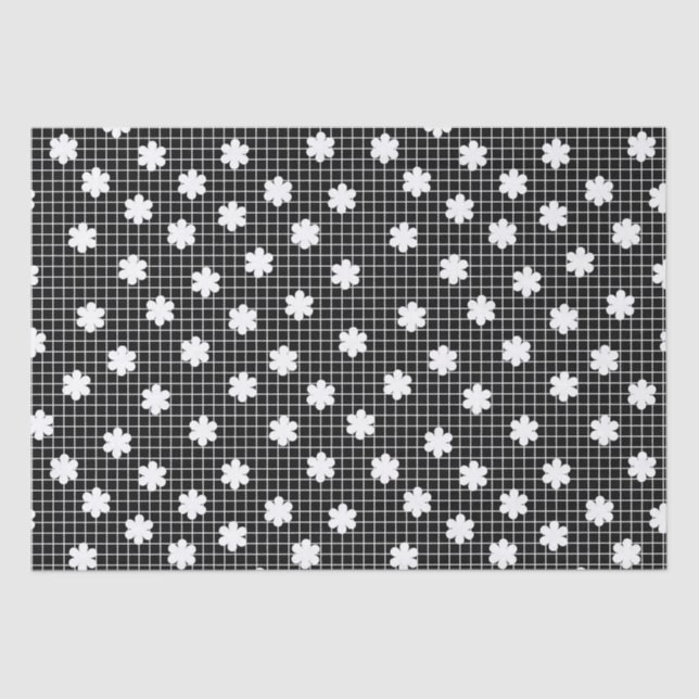 Elegant Black and White Floral Grid Tissue Paper (Front)