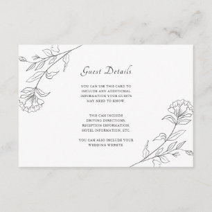 Elegant Black and White Floral Guest Details Enclosure Card