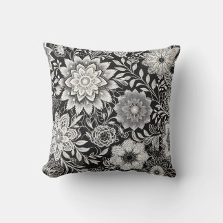Elegant Black and White Floral Lace Pattern Throw Pillow