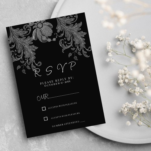  Elegant black and white floral lace RSVP Invitation