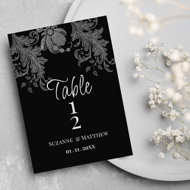  Elegant black and white floral lace Table Numbers (Elegant black and white floral lace Table Numbers)