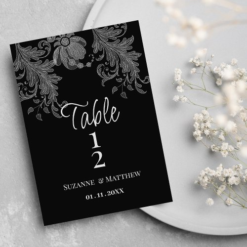  Elegant black and white floral lace Table Numbers
