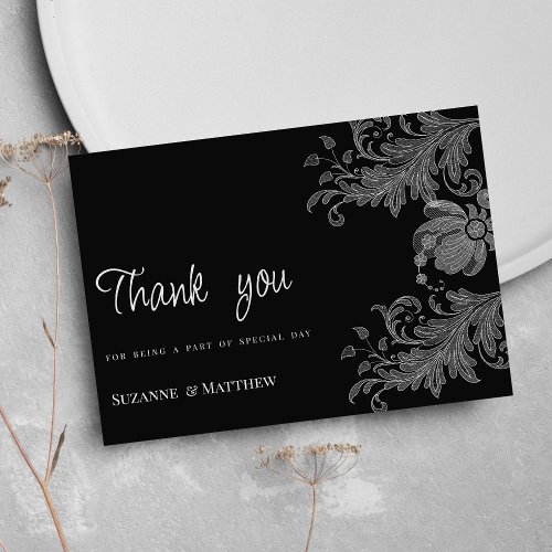  Elegant black and white floral lace Thank You Invitation