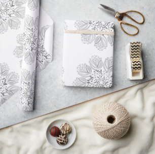 Elegant Black and White Floral Mandala Pattern Wrapping Paper